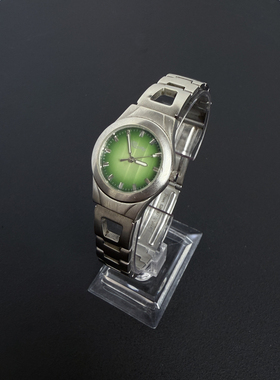 Awateoftime浪费时间 y2k中古手表小众复古绿色圆形金属石英手表