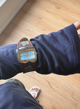 全新Awasteoftime浪费时间 原创小众复古休闲运动皮表带石英手表