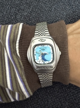 Awasteoftime浪费时间 Vintage中古手表海浪印花复古金属石英手表