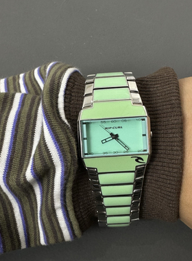 Awateoftime浪费时间 中古手表绿色小众复古钢带石英方块手表