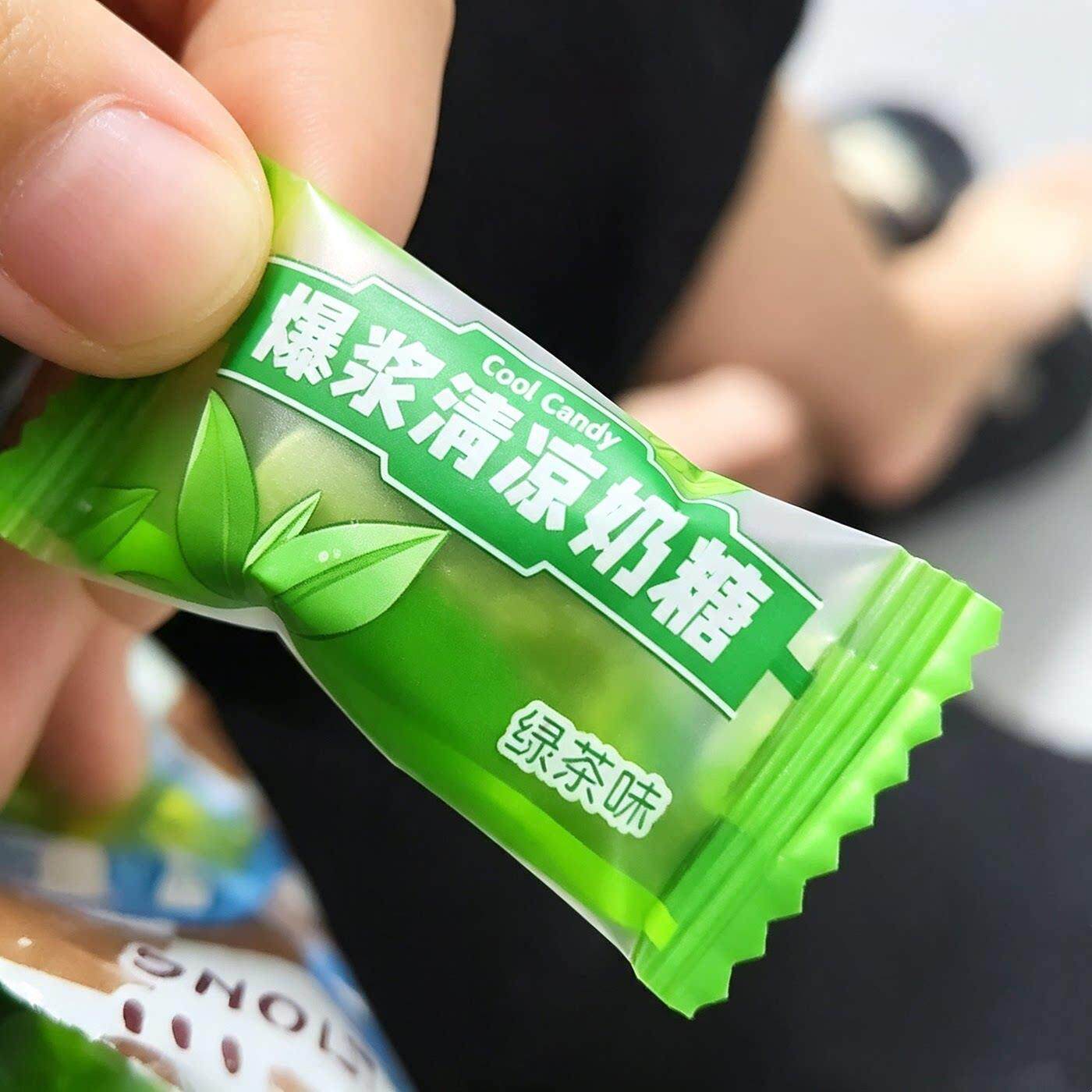 爆浆清凉奶糖绿茶味糖果独立包装爆浆流心清凉提神办公室休闲零食