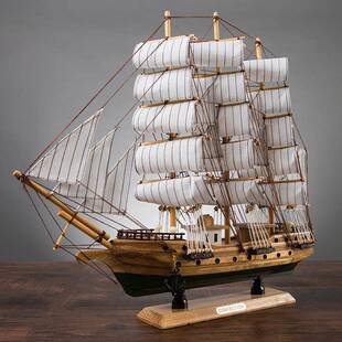 一帆风顺帆船模型摆件木质装饰415-1品创客厅意玄办室小工公艺关