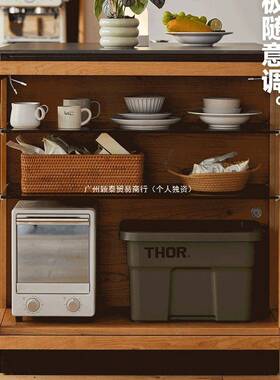 日式实木中岛台餐桌伸缩小板户型开CJY放岩式一体吧台柜储物餐边