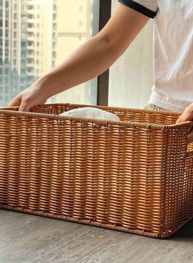 P简H收纳筐仿藤8编织橱柜整理篮用约大号衣物储AL100306家物篮家