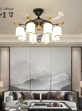 新中式风扇客厅吊扇灯中灯国风卧风房室书家用遥LXT控隐形餐厅扇