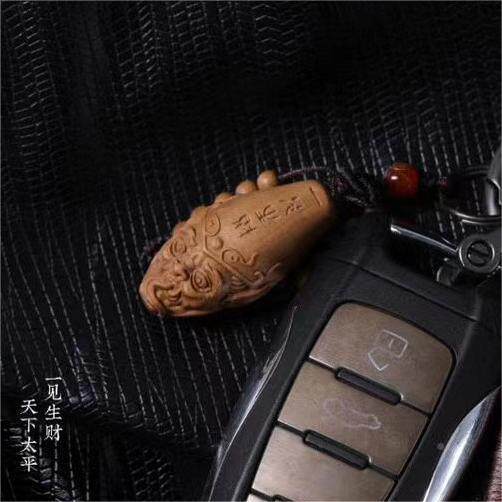 【黑白无山常】老件檀香把木雕XJW车钥匙扣挂配饰文玩手捻盘玩玩