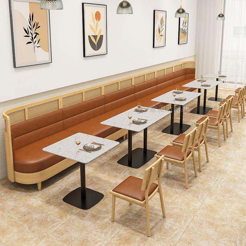 西餐厅JMS298靠墙椅卡座沙磨发水石桌藤编商用饮饭店餐餐厅桌椅组