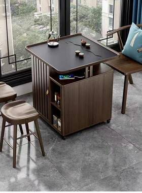 新中式阳台茶小户型小茶带台EWO用实木岩板移动轮茶家车桌茶桌椅