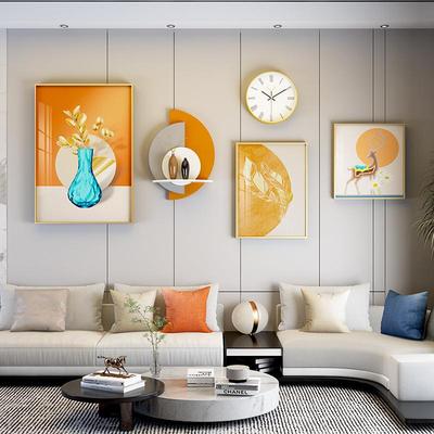 现代简约表餐厅装饰钟画壁画组合铝合DEO金走廊画壁挂饰壁艺术挂