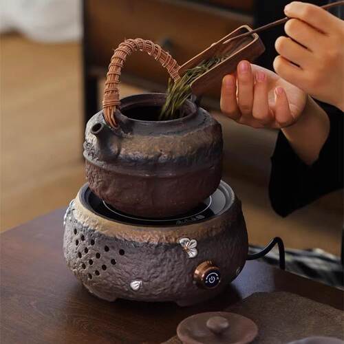 柴烧陶电陶炉A039粗煮茶壶老梁岩泥复古茶壶泡茶提壶煮茶器家用烧