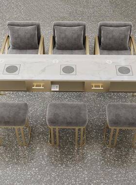 轻奢美甲桌石大理面吸尘器单人桌双人三人70484椅子网红桌椅套组