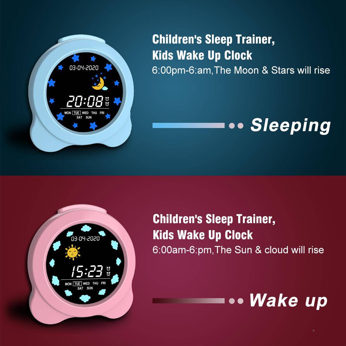 儿童闹钟童JIX眠训练超器电子闹钟儿4寸睡大液晶屏孩子闹钟