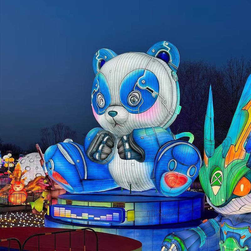 YRQ大型花灯博朋克风创意彩熊灯卡通可爱国宝大型熊赛猫猫花灯彩