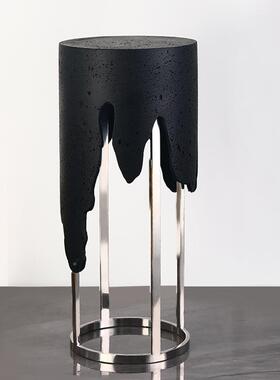 形洞石雕塑摆底座客厅墩电视柜旁落地WUK大理石展示架基台座圆石