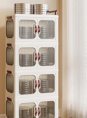 鑫OZJ轻奢乐奶油风推车收纳柜免安装物置柜双开门多层加厚收纳箱