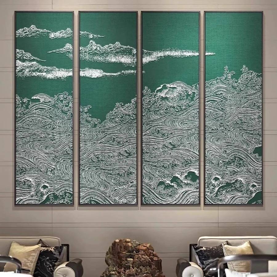 玄关茶室高档浮雕红色壁画客餐厅酒店书房中堂新中式多联装饰挂画图片