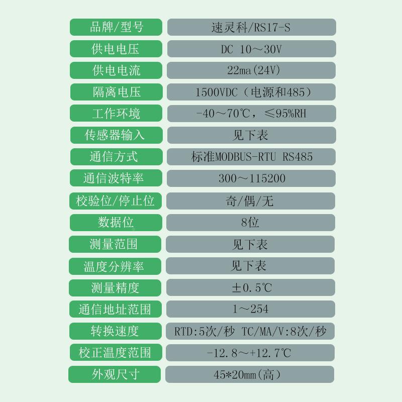 4RS17-SPT100热电偶0-10/V4-20ma电流电压转RS85温度变R送器S17-S