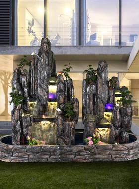 大型假山流水喷泉31057别户外花园庭院鱼池墅酒店大厅水风景观摆