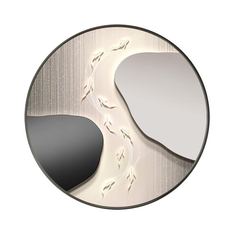 现代奢入户壁玄关装厅饰画圆175形轻九鱼图LED灯画客画餐厅挂画