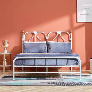 欧铁艺床式双人床加加厚固家高用卧室铁艺床1米8主床公网红金属尾