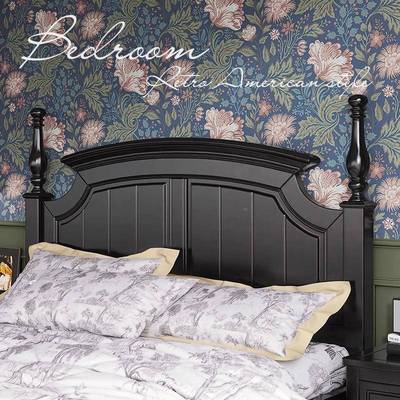 AEZ复古式床实木现代简约1.58m.1m双人床简美婚床美古典黑轻奢法