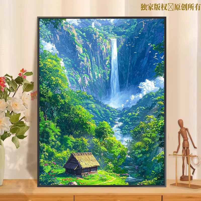 治愈风景数字油画diy填色手工解压涂色手绘油彩画丙烯颜料减压画
