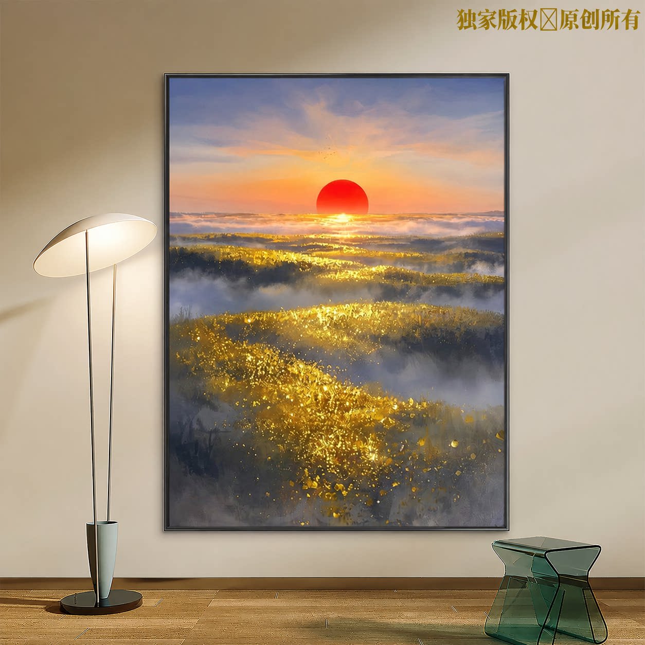 成人解压画数字油画diy填充手绘手工填色涂色玄关油彩画 旭日东升