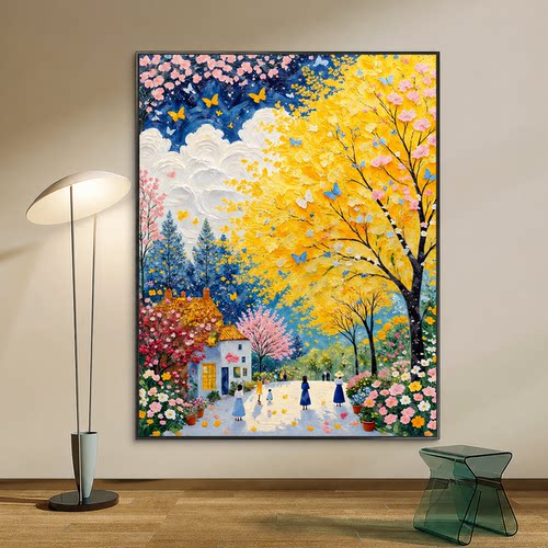 成人解压画数字油画diy填充手绘手工填色涂色玄关油彩画 秋天树叶