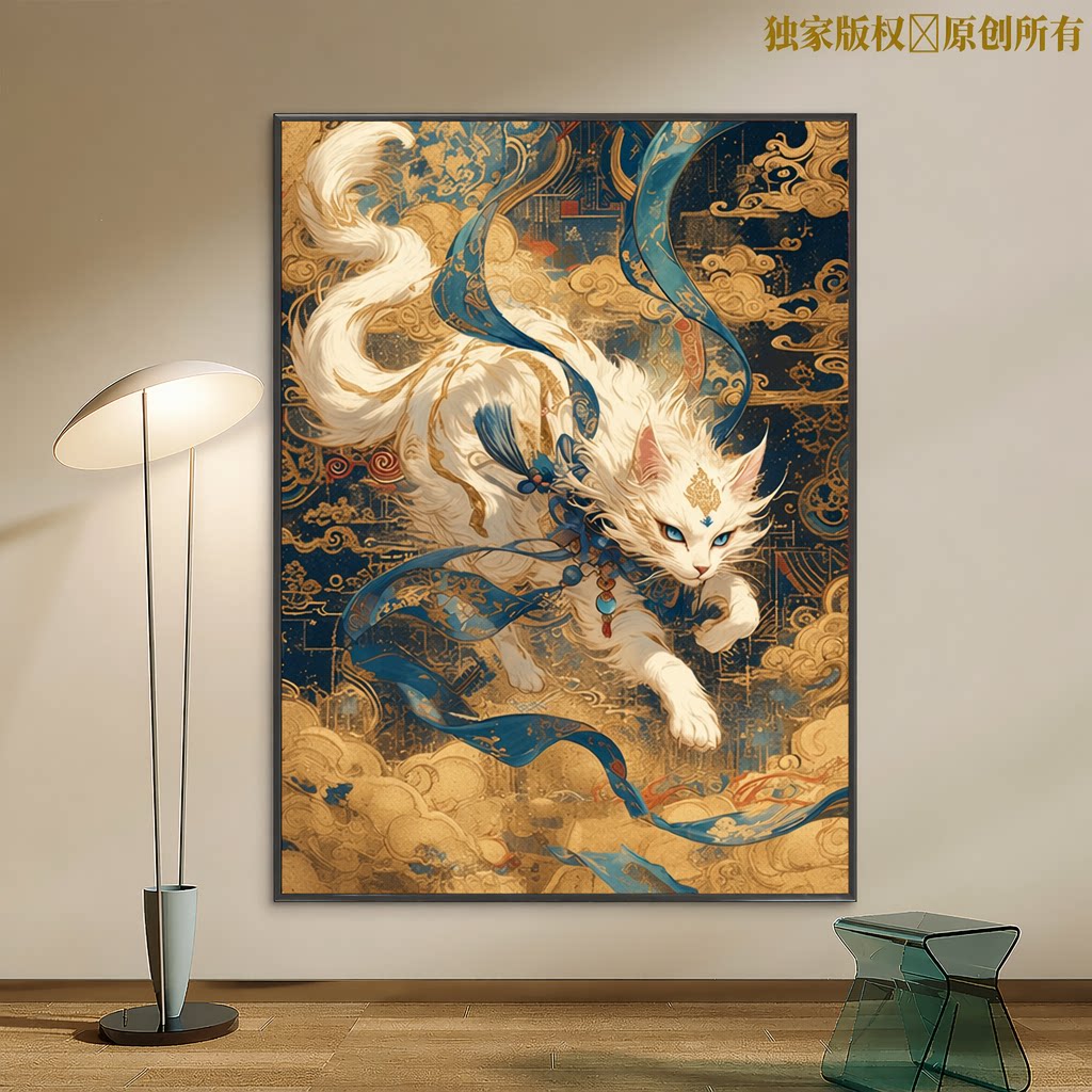 成人解压画数字油画diy填充手绘手工填色涂色玄关油彩画敦煌猫神