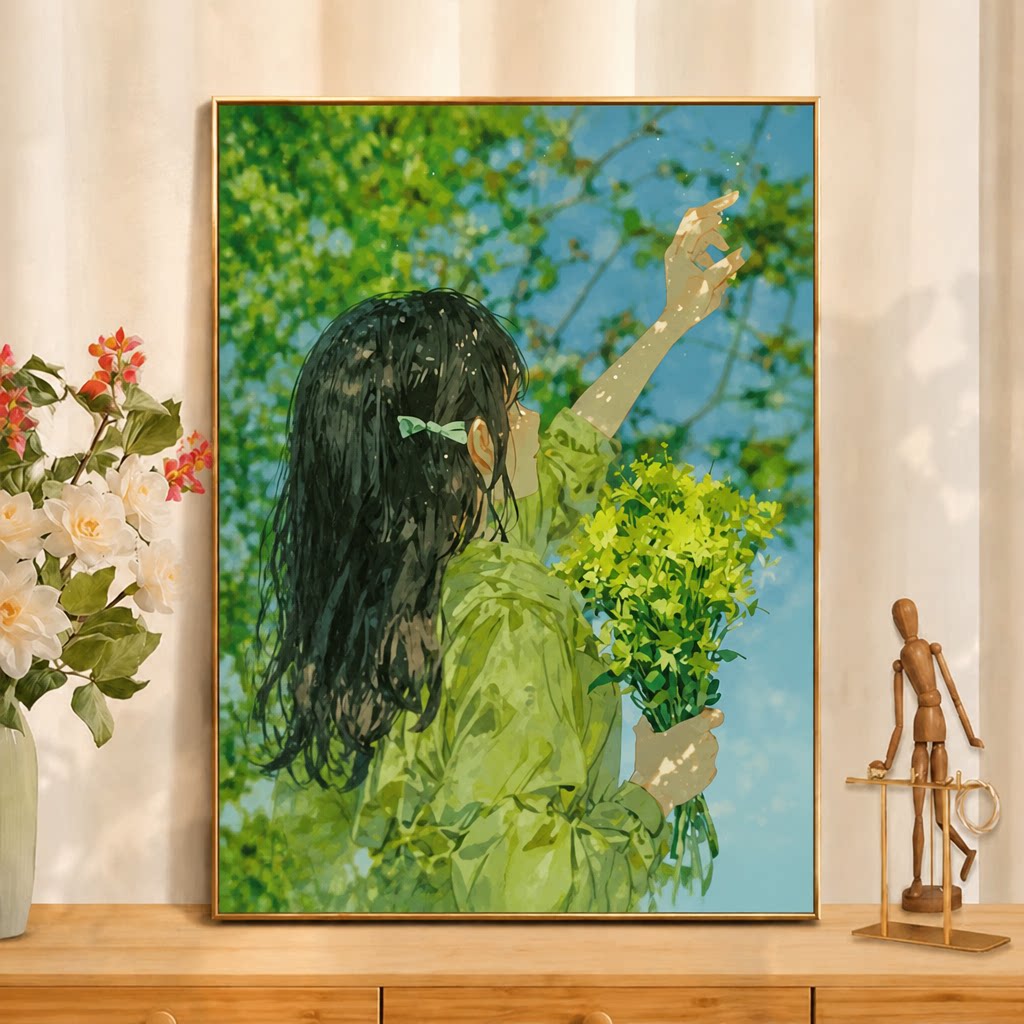成人解压画数字油画diy填充手绘手工填色涂色玄关油彩画 花海姑娘