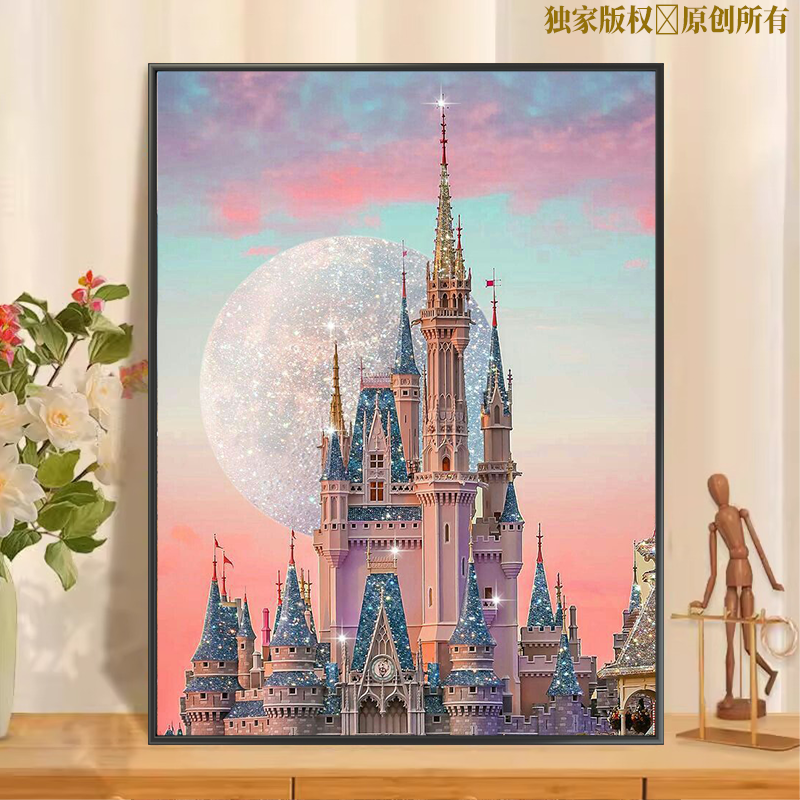城堡风景数字油画diy填色手工解压涂色手绘油彩画丙烯颜料减压画