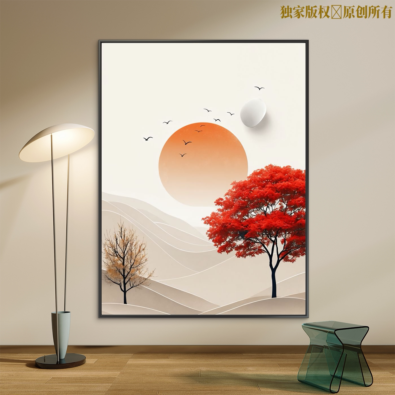 水墨树风景数字油画diy填色手工解压手绘油彩画丙烯颜料国风书房