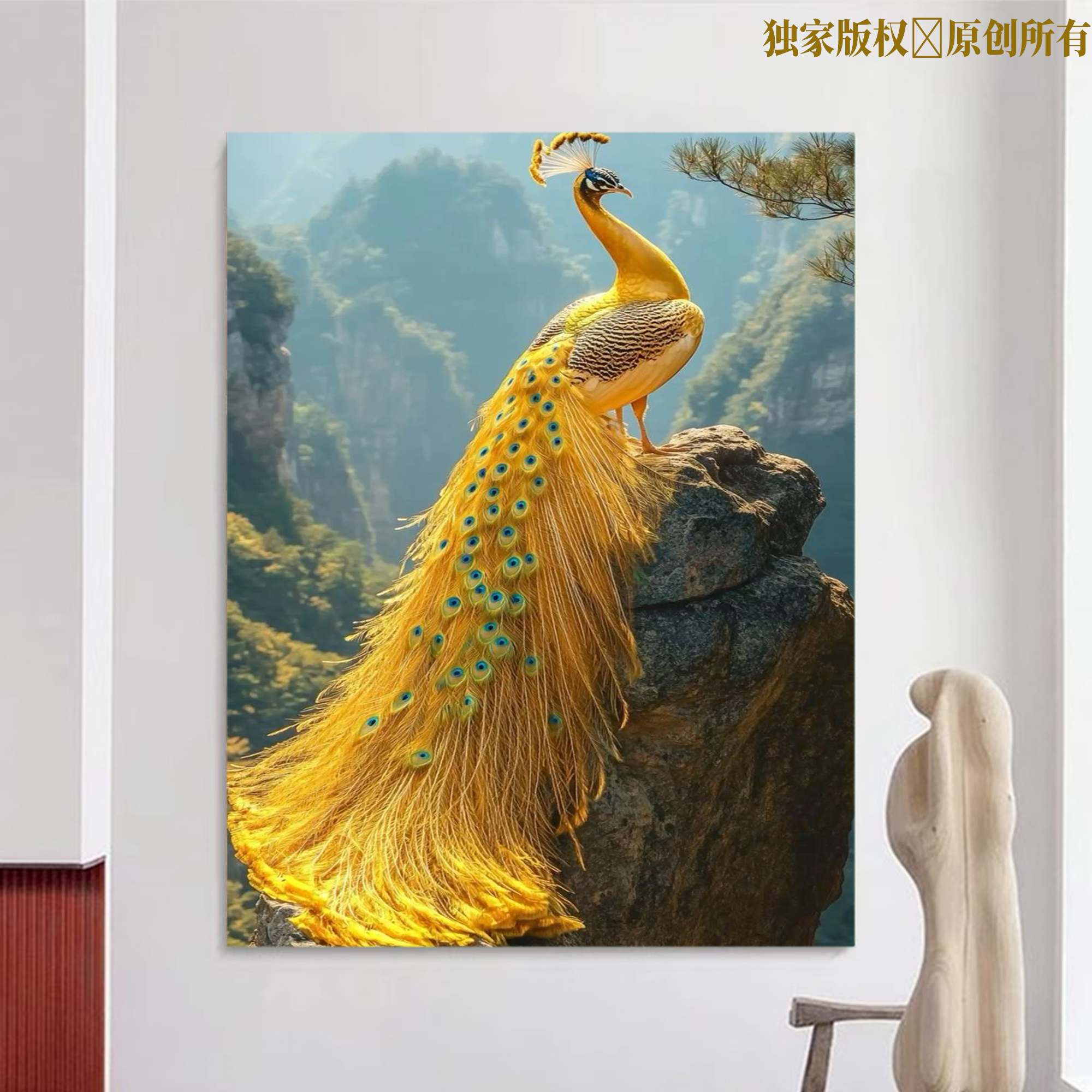 金孔雀数字油画diy填色手工简单可爱解压涂色卡通可爱手绘装饰画图片