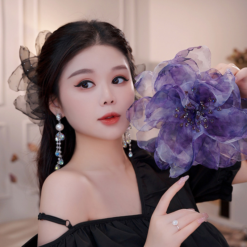 时宴泡芙【韶华】花朵抓夹烧花工艺高级显白发饰仙气古风温柔发夹