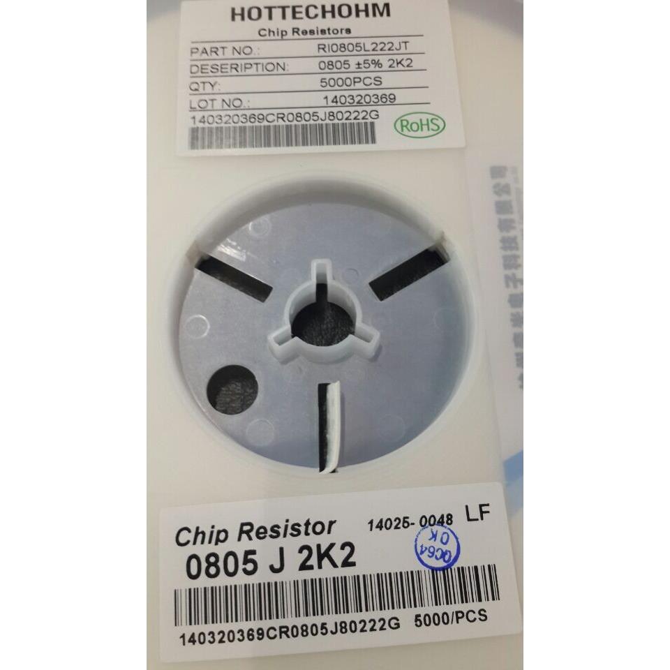 厚声电阻0805 2.2K 5%贴片电阻 5K每盘电阻器 电阻全系列
