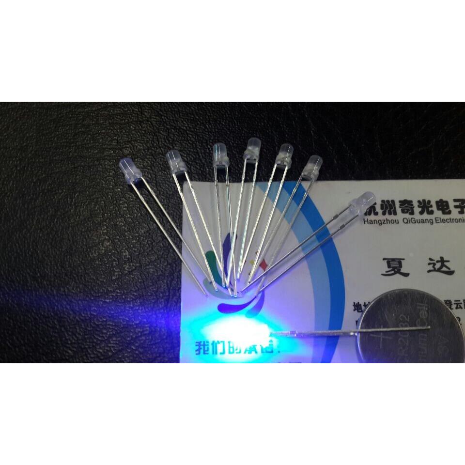 LED3MM圆头白发蓝 乳白兰雾状磨砂面散光长脚插件发光二极管 20只