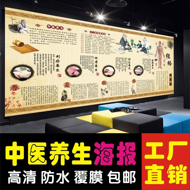 中医理疗艾灸装饰养生馆刮痧推拿按摩拔罐针灸四季养生宣传海报