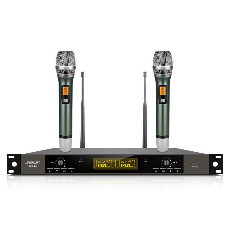 狮乐SH-13话筒U段可调频专业KTV唱歌无线话筒培训会议一拖二话筒
