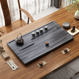 天然乌金石茶台石材嵌入式办公室功夫茶台中间漏水盖板整块内