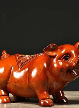 花梨猪对猪摆件实木十二生肖情侣木雕动物客厅家居装饰红木工艺品