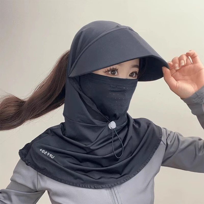 新款防晒帽女夏护颈口罩一体遮阳帽子防晒护脸骑车防紫外线大帽檐