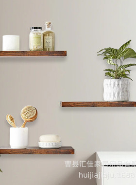 木制墙上置物架一字隔板花瓶相框浮动壁挂式浴室收纳架客厅收纳架