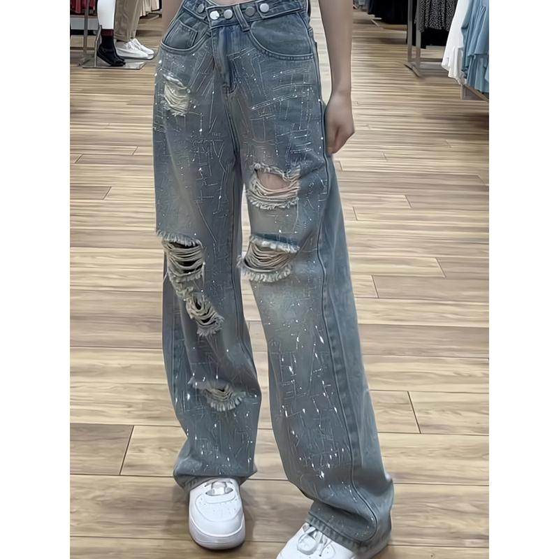 大码胖mm女阔腿直筒夏季带钻烫钻小个子薄款破洞,女装/女士精品,大码裤装,淘宝优惠券,粉丝福利购,淘宝优惠卷