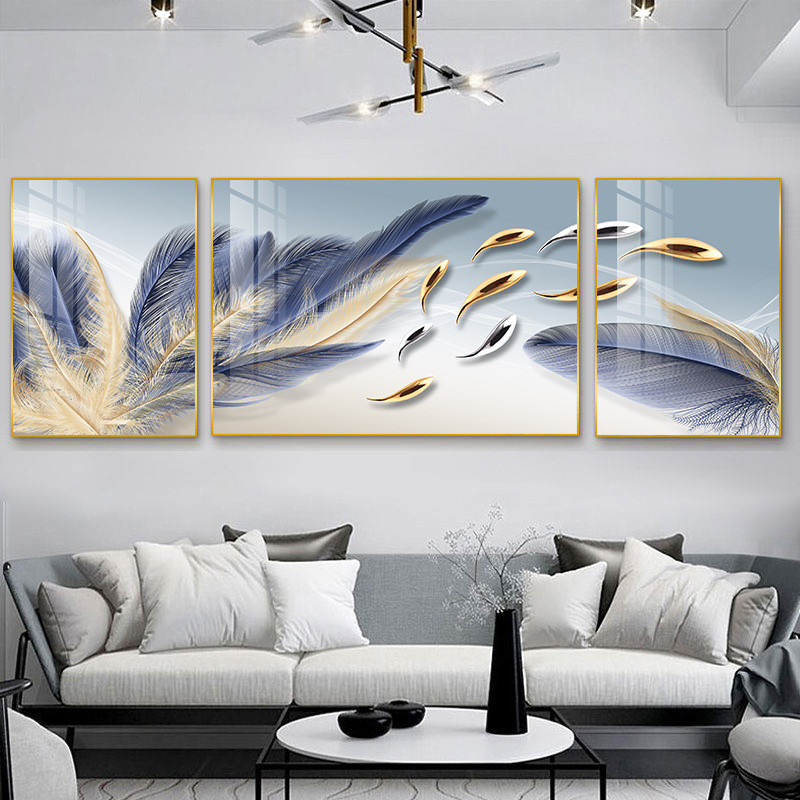 客厅晶瓷画三联画麋鹿几何抽象金箔装饰画沙发墙画立体晶瓷挂画图片
