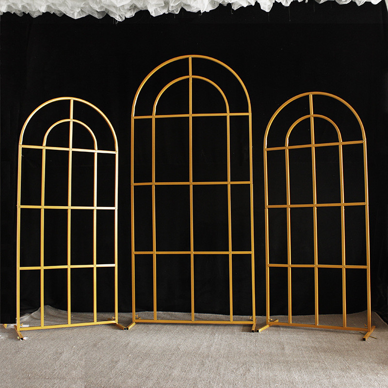 新款婚庆森系户外婚礼田园屏风花田拱门形网格弧形喜事铁艺路引