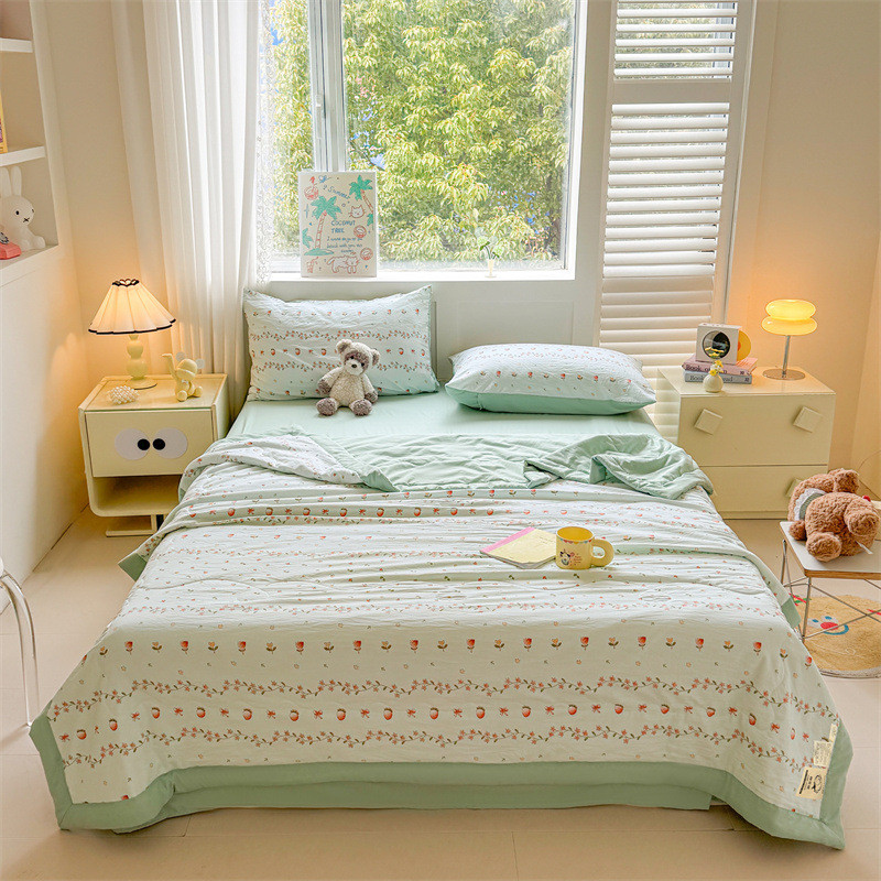 洗棉麻夏被四件套夏凉被可裸睡可机水洗水洗夏天空调被夏薄被