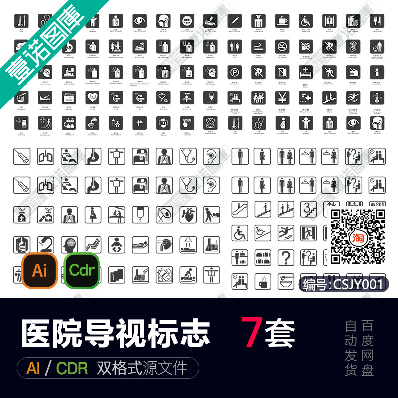 实用医院VI科室指示图标导示导向标志AI矢量导视系统设计素材模板