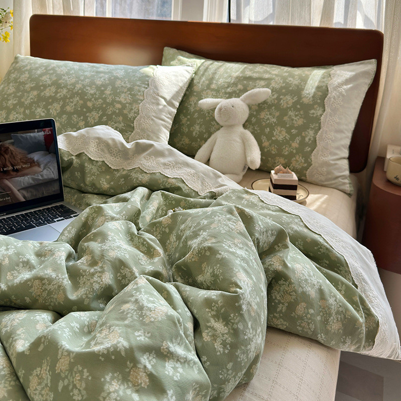 法式复古纯棉四件套蕾丝花边印花全棉被套床单床笠三件套床上用品