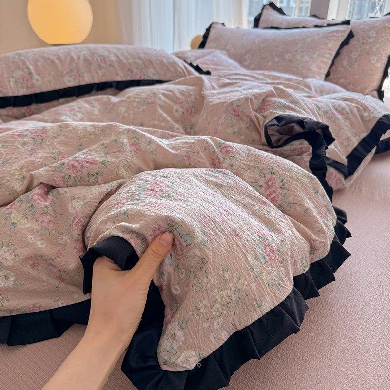 A类法式花边双层纱针织棉四件套床单被套宿舍三件套四季床上用品,床上用品,床品套件/四件套/多件套,淘宝优惠券,粉丝福利购,淘宝优惠卷