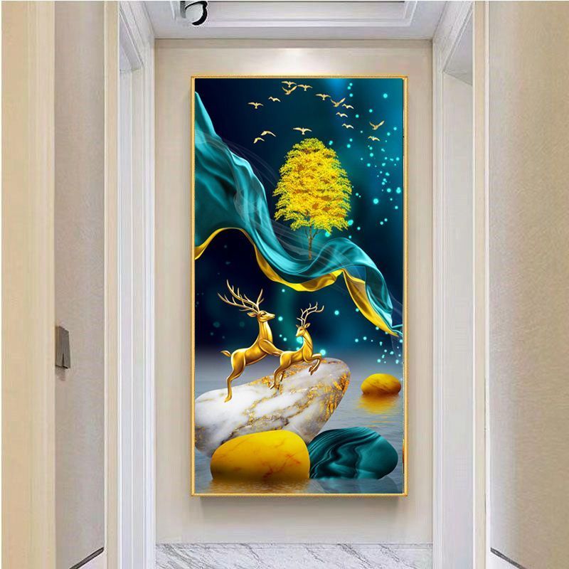 麋鹿玄关贴画墙贴自粘墙画入户客厅背景墙装饰画走廊墙壁壁画贴纸图片